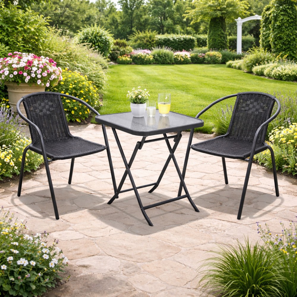 Σετ (3τμχ) Πτυσσόμενο Τραπέζι με Τζάμι Ασφαλείας & 2 Καρέκλες Camel 50x50x70cm GRD011-ANT Ανθρακί