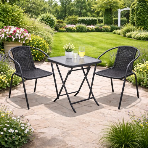 Σετ (3τμχ) Πτυσσόμενο Τραπέζι με Τζάμι Ασφαλείας & 2 Καρέκλες Camel 50x50x70cm GRD011-ANT Ανθρακί