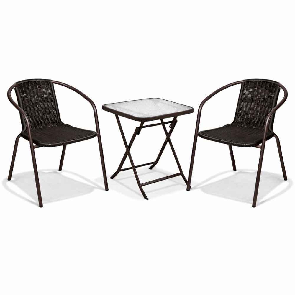 Σετ (3τμχ) Πτυσσόμενο Τραπέζι με Τζάμι Ασφαλείας & 2 Καρέκλες Camel 50x50x70cm GRD011-BR Καφέ