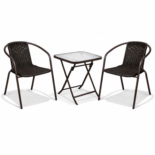 Σετ (3τμχ) Πτυσσόμενο Τραπέζι με Τζάμι Ασφαλείας & 2 Καρέκλες Camel 50x50x70cm GRD011-BR Καφέ