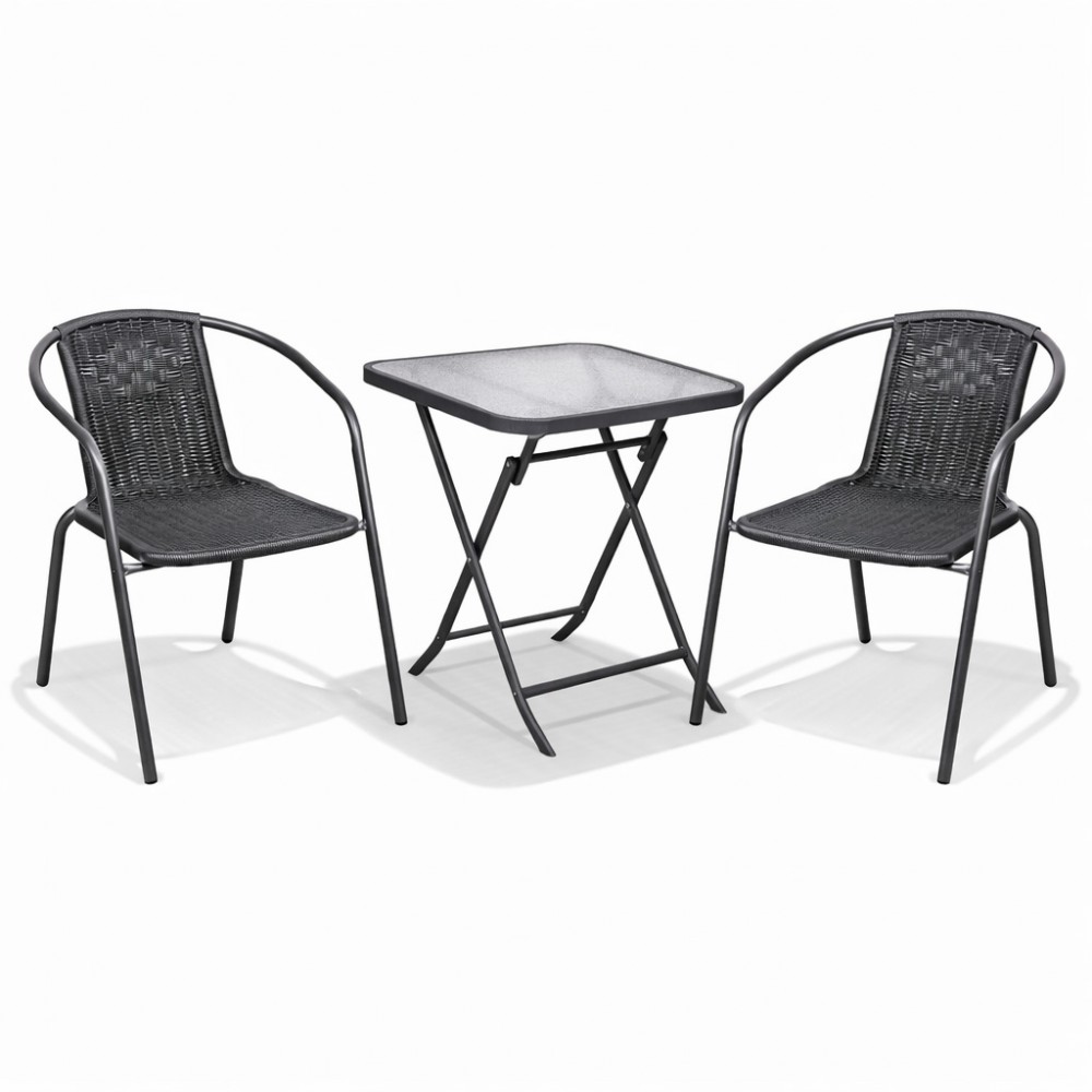 Σετ (3τμχ) Πτυσσόμενο Τραπέζι με Τζάμι Ασφαλείας & 2 Καρέκλες Camel 50x50x70cm GRD011-ANT Ανθρακί