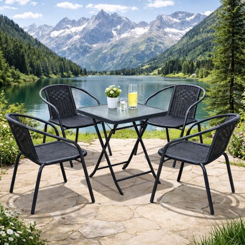 Σετ (5τμχ) Πτυσσόμενο Τραπέζι κήπου και Βεράντας Τζάμι Ασφαλείας Camel 50x50x70cm GRD011-5-ANT Ανθρακί