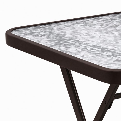 Πτυσσόμενο Μεταλλικό Τραπέζι Κήπου Τετράγωνο με Τζάμι Ασφαλείας 50x50x70cm Καφέ TB011-BR