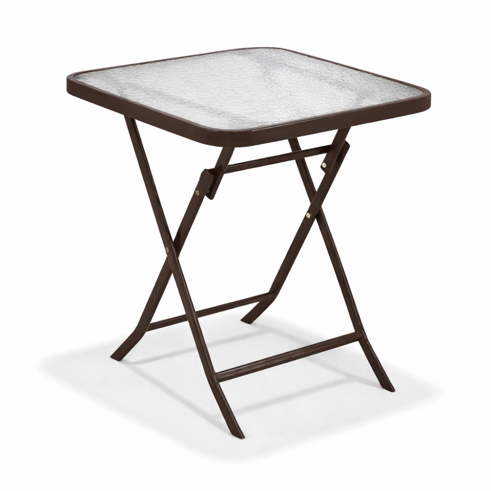 Πτυσσόμενο Μεταλλικό Τραπέζι Κήπου Τετράγωνο με Τζάμι Ασφαλείας 50x50x70cm Καφέ TB011-BR
