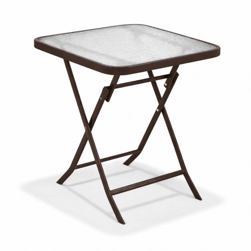 Πτυσσόμενο Μεταλλικό Τραπέζι Κήπου Τετράγωνο με Τζάμι Ασφαλείας 50x50x70cm Καφέ TB011-BR