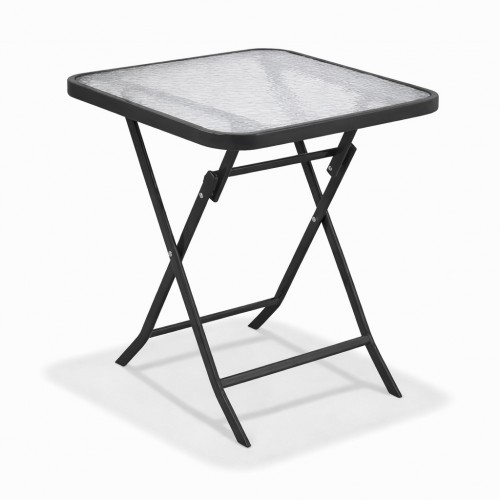 Πτυσσόμενο Μεταλλικό Τραπέζι Κήπου Τετράγωνο με Τζάμι Ασφαλείας 50x50x70cm Ανθρακί TB011-ANT