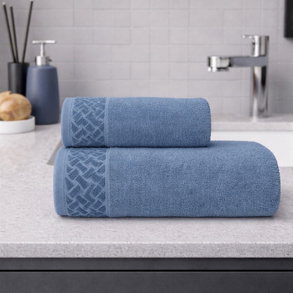 Σετ Πετσέτες Βαμβακερές 2τμχ Lina Μπλέ TW29-BLU