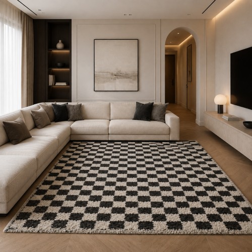 Χαλιά Shaggy Mosaic με Κύβους BSH-116-240-VR700 Κρεμ - Μαύρο 240x300cm