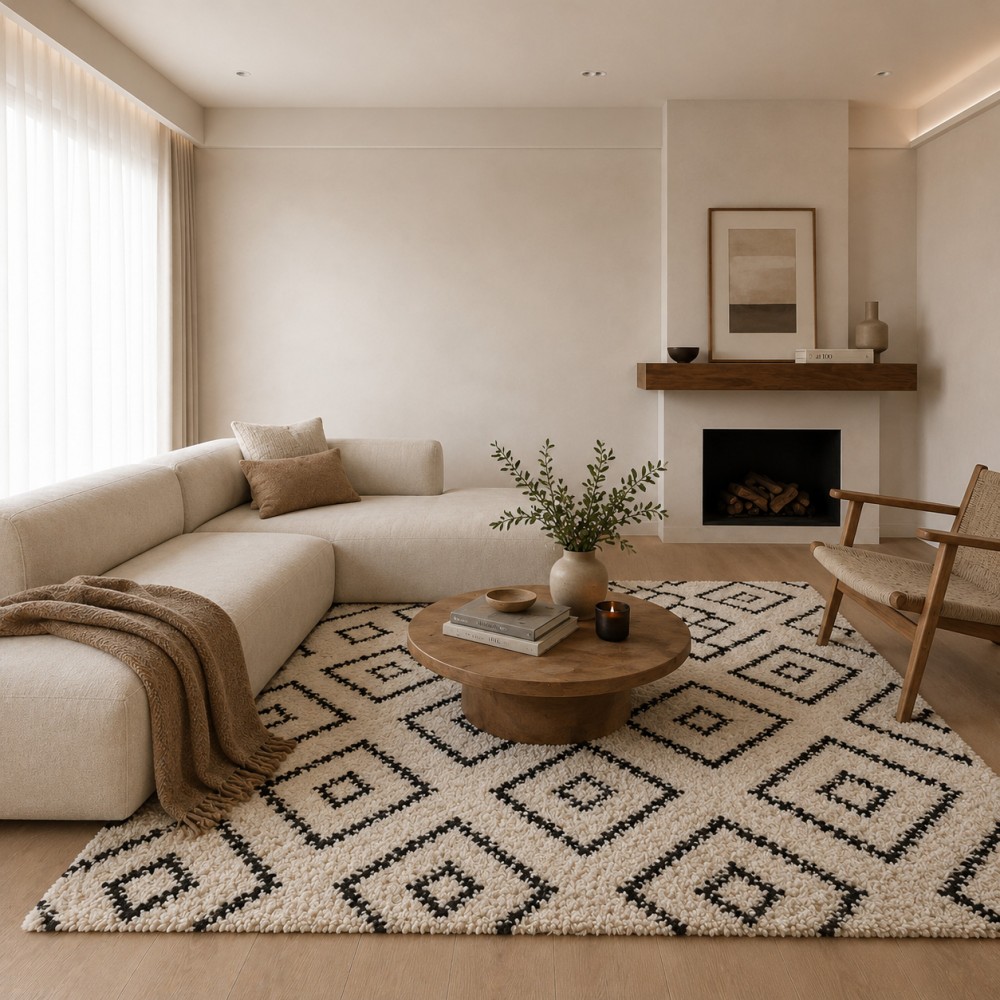 Χαλιά Shaggy Sahara Moroccan με Ρόμβους BSH-209-120-UP Κρεμ Μαύρο 120x170cm