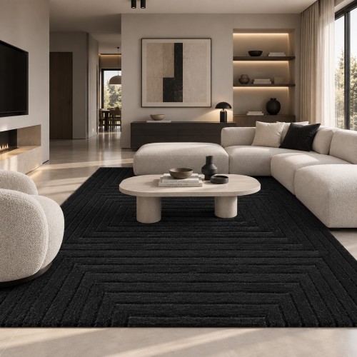 Χαλιά Shaggy Soft Touch με Ανάγλυφη Υφή PTS-132-200-VR100 Μαύρο 200x290cm