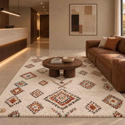 Χαλιά Shaggy Moroccan Bonifay R362-MLT-120-UP Κρέμ - Πολύχρωμο 120x170cm