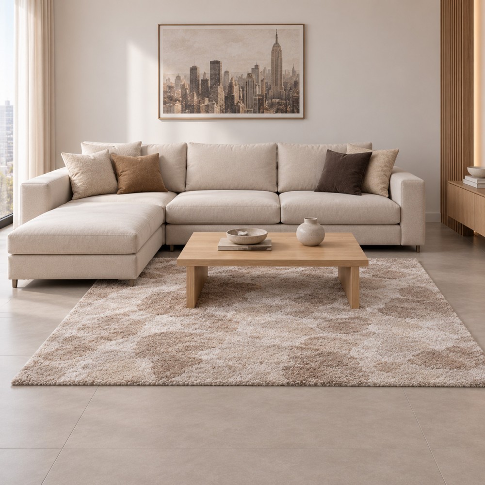 Χαλιά Shaggy Geometric Attic SH-101-160-VX Μπεζ-Βιζόν 160x220cm