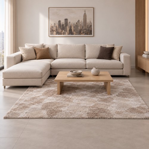 Χαλιά Shaggy Geometric Attic SH-101-160-VX Μπεζ-Βιζόν 160x220cm