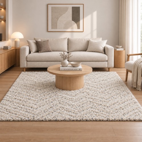 Χαλιά Shaggy Geometric SM-102-160-VR30-VX Κρεμ - Γκρι 160x210cm
