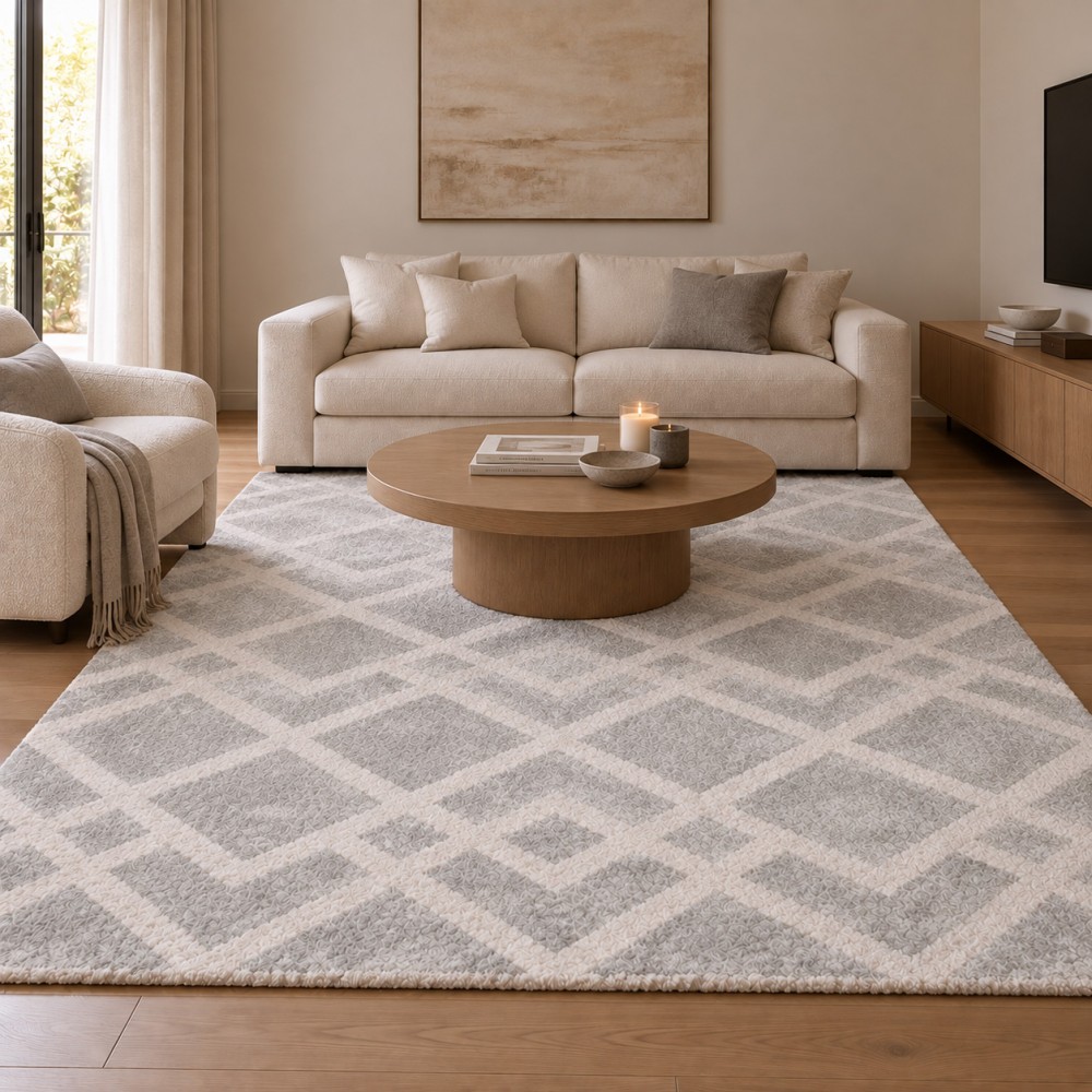 Χαλιά Shaggy Geometric SM-109-240-VR800 Κρεμ - Γκρι 240x300cm