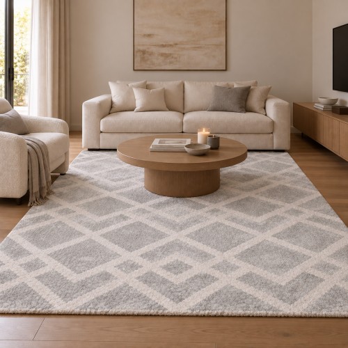 Χαλιά Shaggy Geometric SM-109-240-VR800 Κρεμ - Γκρι 240x300cm