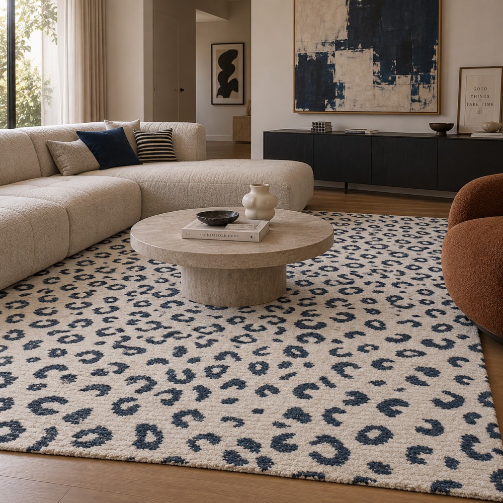 Χαλιά Shaggy Animal Print SM-126-240-VR900 Κρεμ - Μπλε 240x300cm