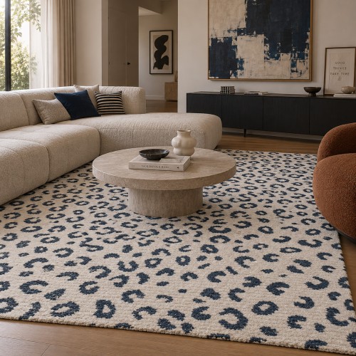 Χαλιά Shaggy Animal Print SM-126-240-VR900 Κρεμ - Μπλε 240x300cm
