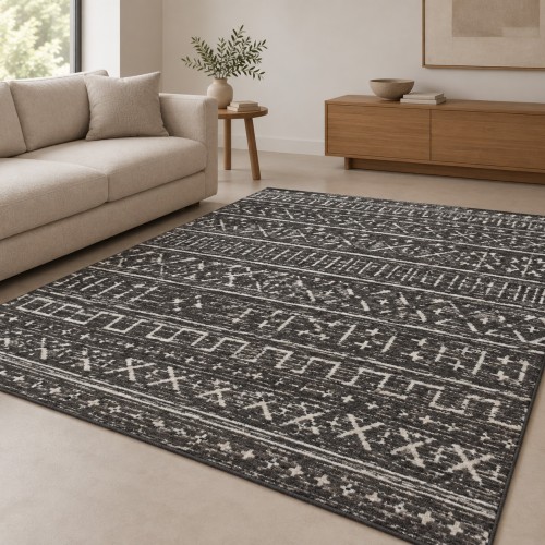 Χαλιά Shaggy Geometric SM-135-160-VR20-VX Αθρακί -  Ιβουάρ 160x210cm