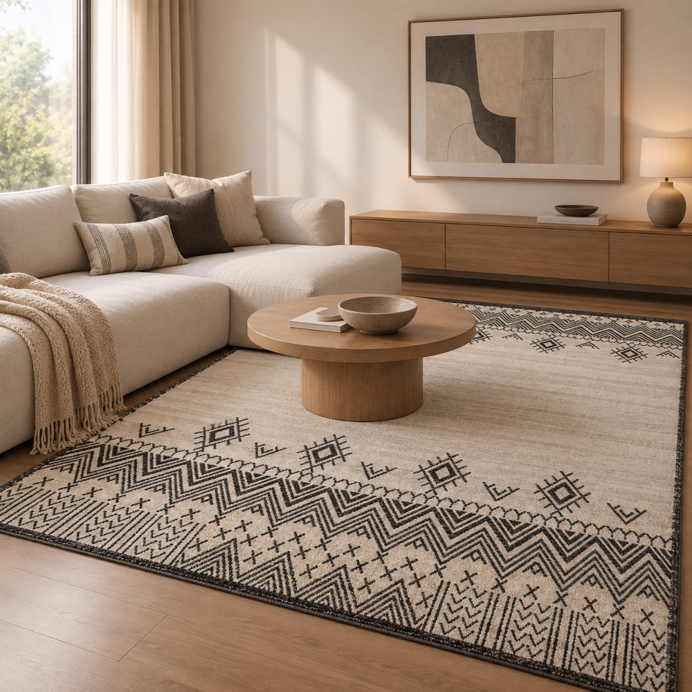 Χαλιά Shaggy Geometric SM-250-240-VR800 Κρεμ - Αθρακί 240x300cm