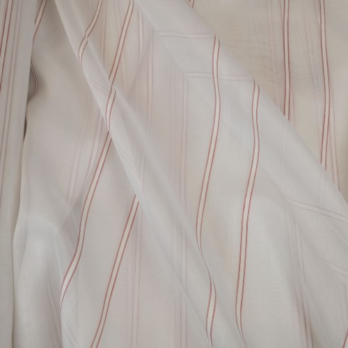 Κουρτίνα έτοιμη ραμμένη βουάλ λευκό με κόκκινες ρίγες KE 1767  (280x300cm) - τρέσα