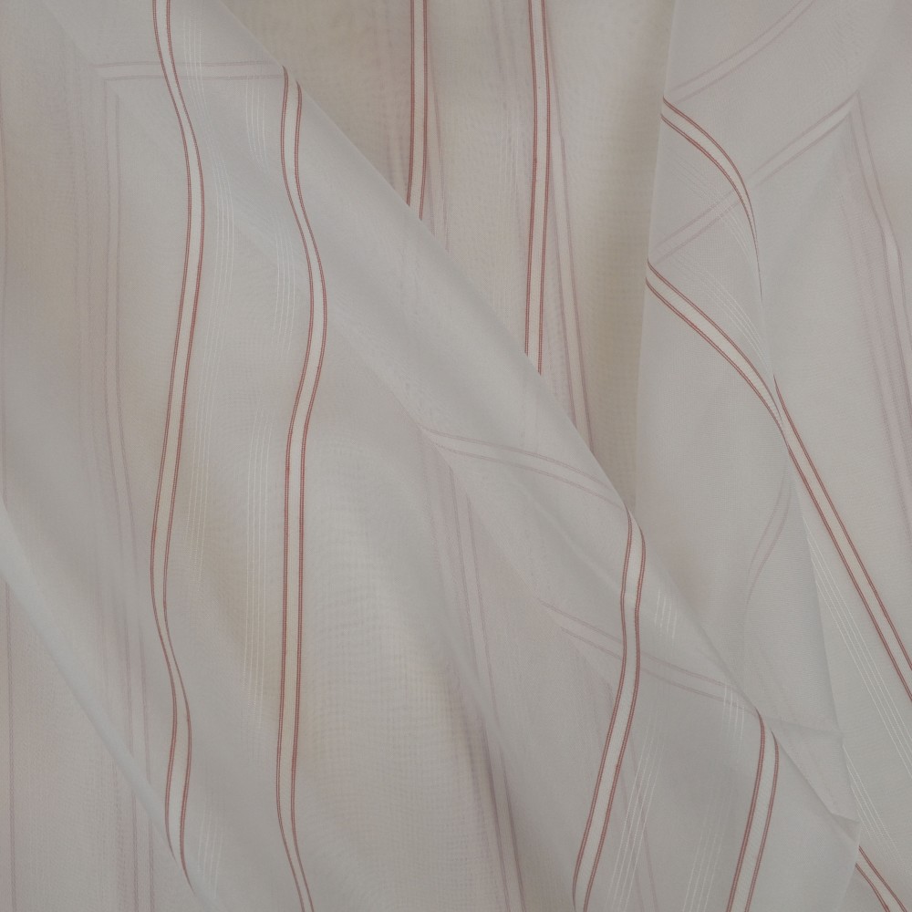 Κουρτίνα έτοιμη ραμμένη βουάλ λευκό με κόκκινες ρίγες KE 1767  (280x300cm) - τρέσα