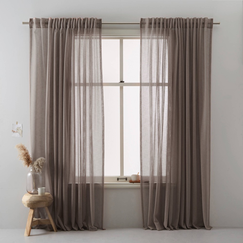 Κουρτίνα έτοιμη ραμμένη γάζα καφέ (280X140cm) KE 1854 - με τρέσα
