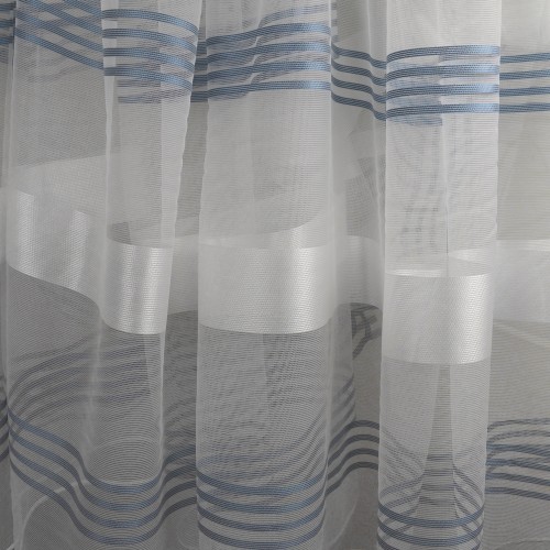 Κουρτίνα με το μέτρο ύφασμα δίχτυ λευκό με μπλε ρίγες CR 1887