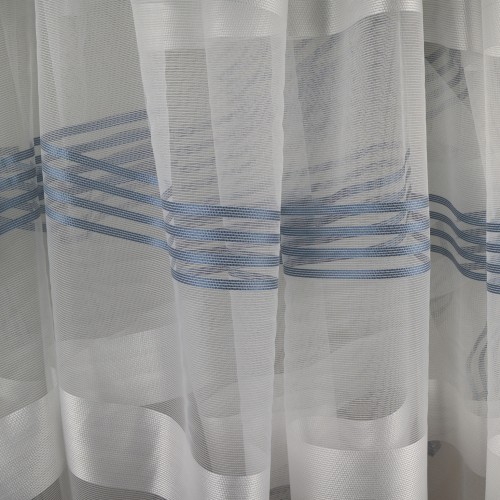Κουρτίνα με το μέτρο ύφασμα δίχτυ λευκό με μπλε ρίγες CR 1887