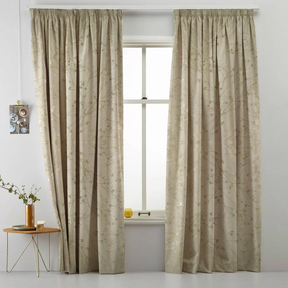 Κουρτίνα έτοιμη ραμμένη  ταφτά ζακάρ Βlossom μπεζ-χρυσό KE 930 (280X220cm)