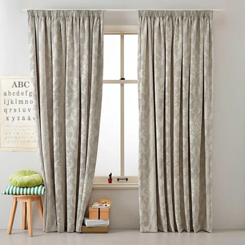 Κουρτίνα έτοιμη ραμμένη ταφτά ζακάρ Damask μπεζ KE 1790 (Υ280xΠ140cm) - με τρέσα