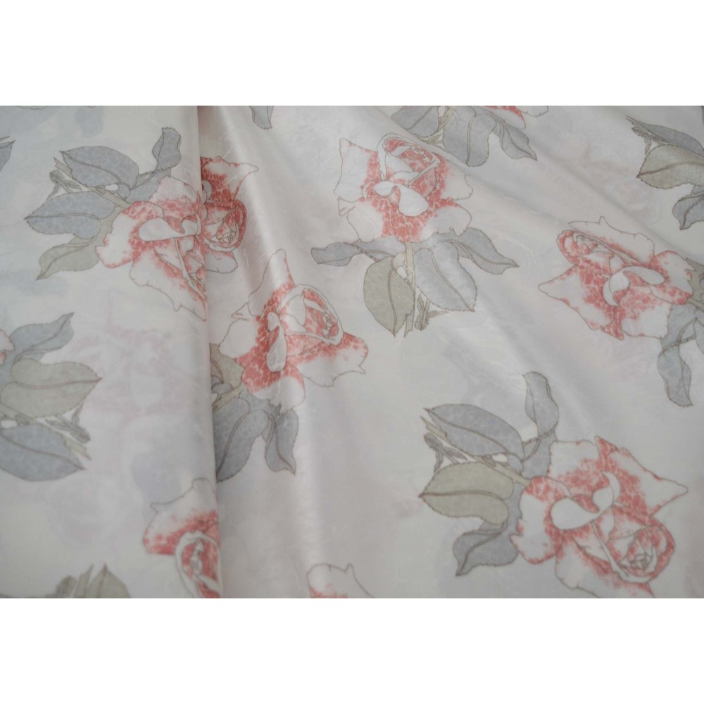 Curtains ready stitched Satin White Floral KE 1079 (280x140cm)