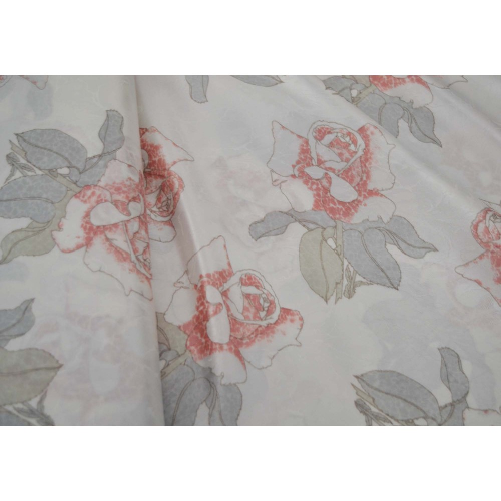 Curtains ready stitched Satin White Floral KE 1079 (280x140cm)