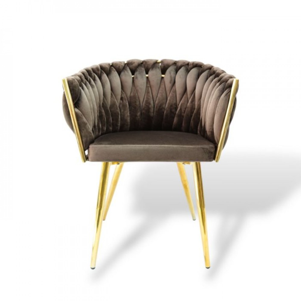 Sydney Velvet Armchair VLT01-BROWN-G Brown with Gold Legs 50x62x83cm
