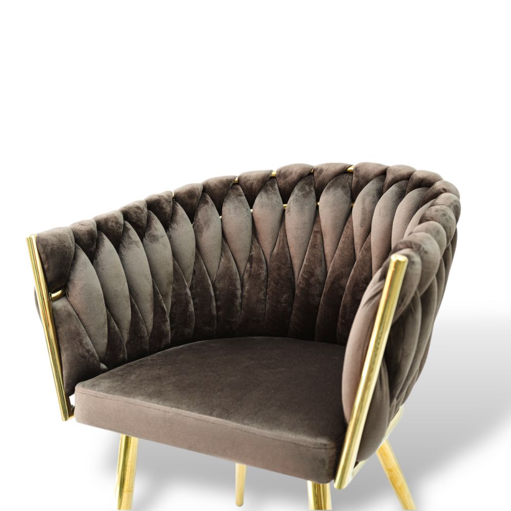 Sydney Velvet Armchair VLT01-BROWN-G Brown with Gold Legs 50x62x83cm