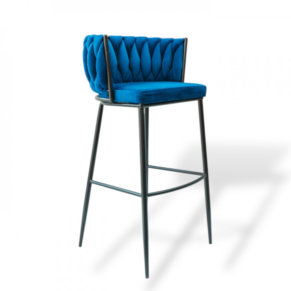 Modern Bar Stool with Velvet Upholstery Moritz VLT04-BLUE Blue with Black Legs 55x58x79 cm Modern Bar Stool with Velvet Upholstery Moritz VLT04-BLUE Blue with Black Legs 55x58x79 cm