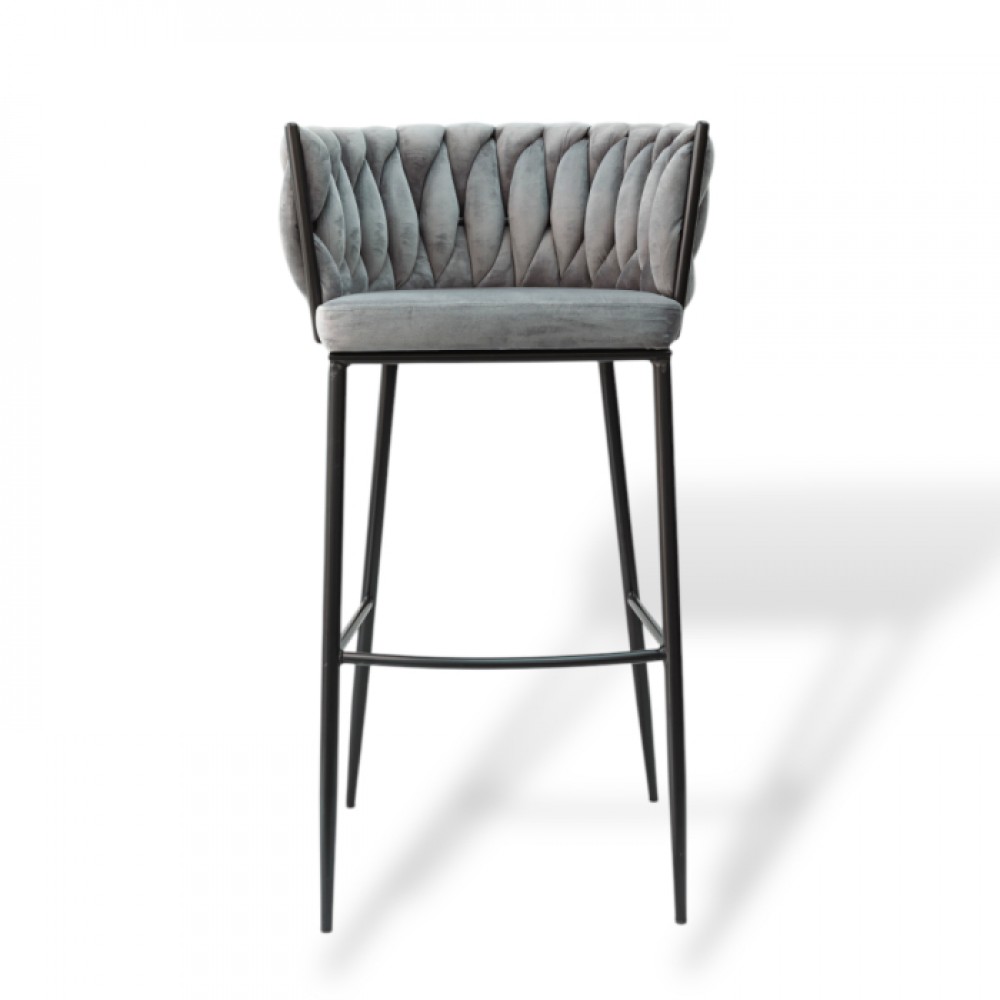 Modern Bar Stool with Velvet Upholstery Moritz VLT04-GREY Grey with Black Legs 55x58x79cm Modern Bar Stool with Velvet Upholstery Moritz VLT04-GREY Grey with Black Legs 55x58x79cm