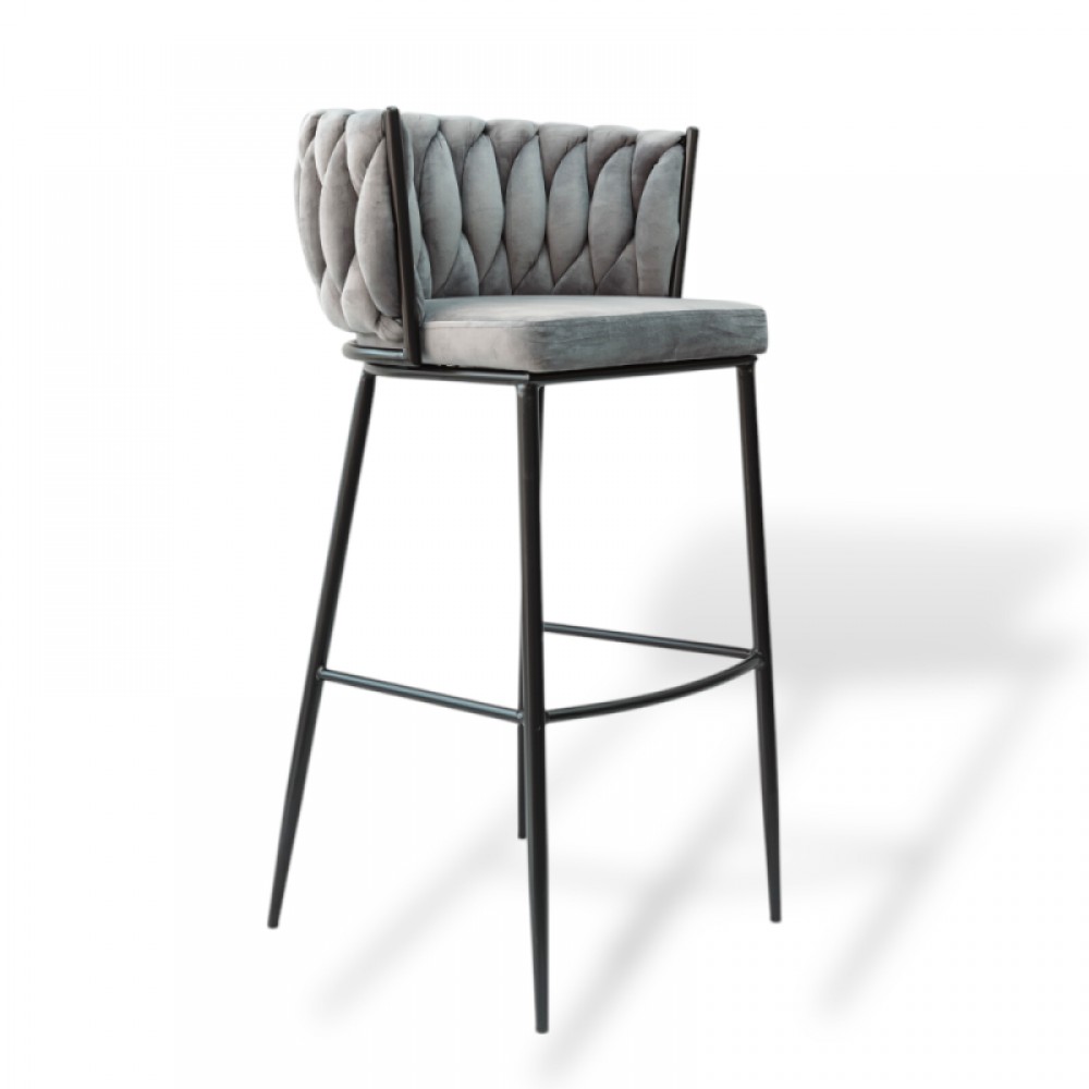 Modern Bar Stool with Velvet Upholstery Moritz VLT04-GREY Grey with Black Legs 55x58x79cm Modern Bar Stool with Velvet Upholstery Moritz VLT04-GREY Grey with Black Legs 55x58x79cm