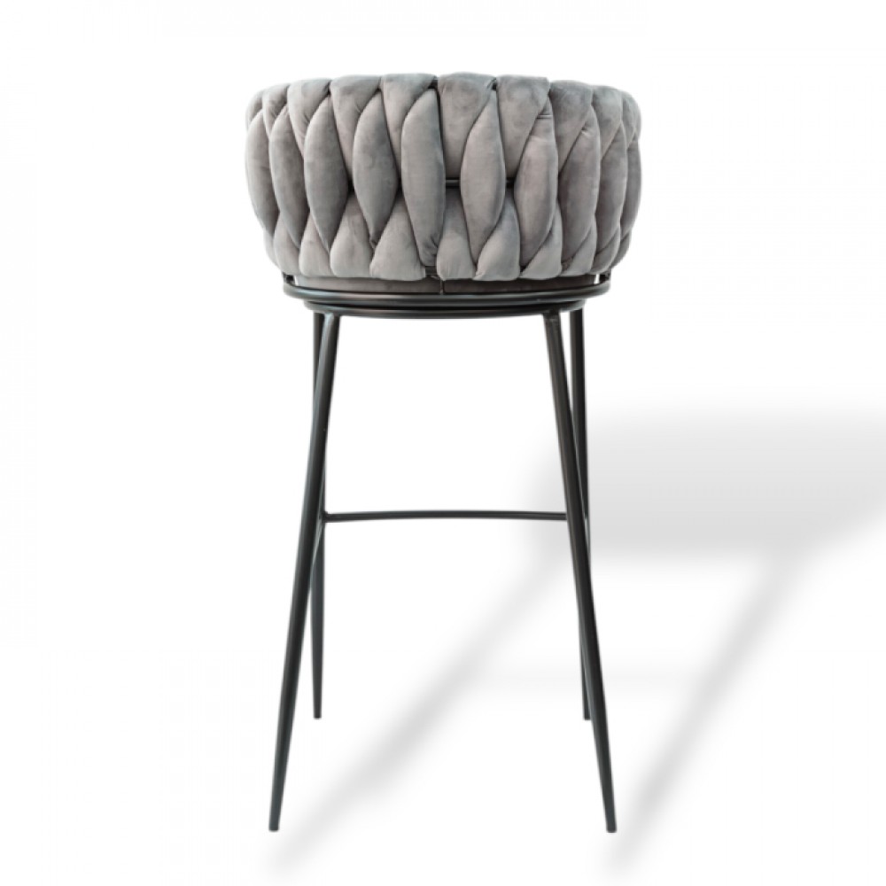 Modern Bar Stool with Velvet Upholstery Moritz VLT04-GREY Grey with Black Legs 55x58x79cm Modern Bar Stool with Velvet Upholstery Moritz VLT04-GREY Grey with Black Legs 55x58x79cm