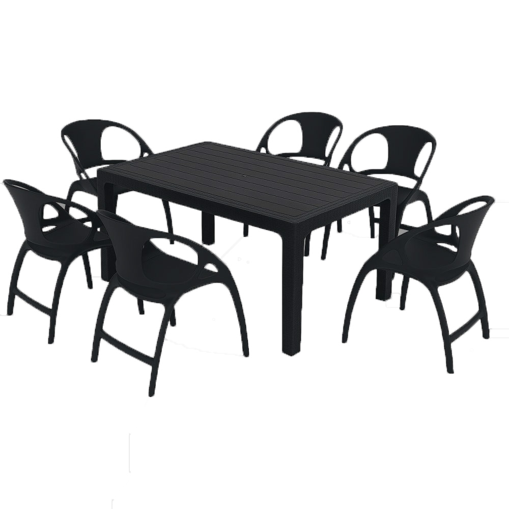 Set (7pcs) Garden and Terrace Dining Table Aria (150x90x75) GRD533-150-7-BLC Black