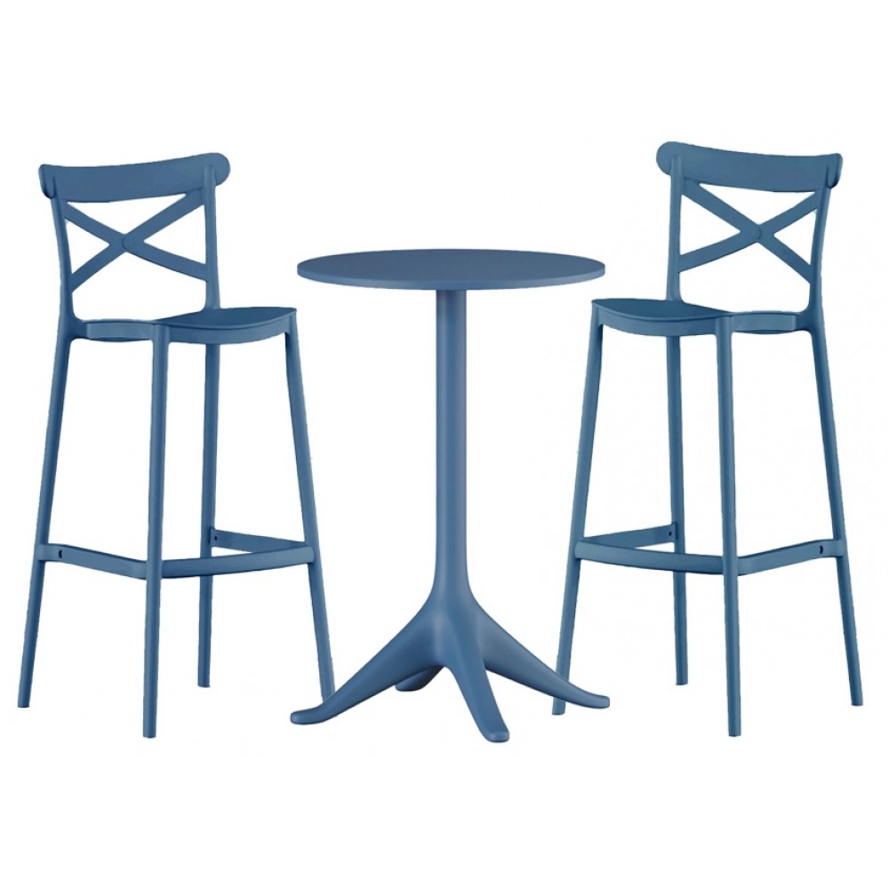 Set (3pcs) Table with 2 Chairs Round 60×60×110cm Elly GRD541-2235-BLU Blue Set (3pcs) Table with 2 Chairs Round 60×60×110cm Elly GRD541-2235-BLU Blue