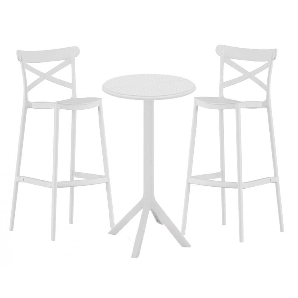 Set (3pcs) Table with 2 Chairs Round 60×60×105cm Elly GRD541-018-WH White Set (3pcs) Table with 2 Chairs Round 60×60×105cm Elly GRD541-018-WH White
