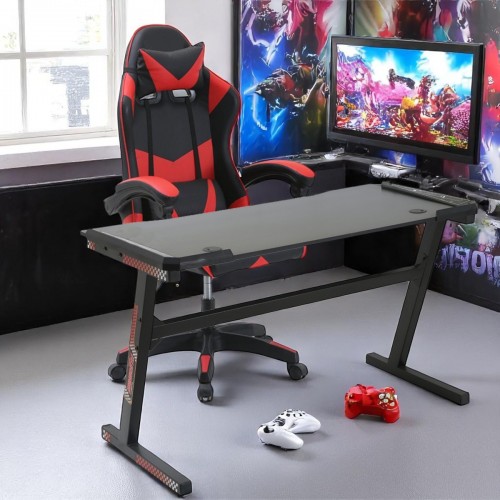 Gaming Set 2pcs PVC Reclining Armchair & Desk with RGB lighting Set-2303-BLRED