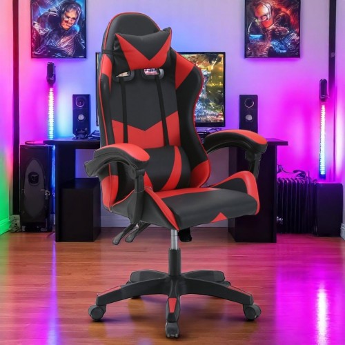 Gaming Set 2pcs PVC Reclining Armchair & Desk with RGB lighting Set-2303-BLRED