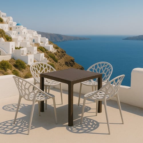 Σετ (5τμχ) Τραπεζαρία κήπου και Βεράντας Kiara (90x90x75) GRD537-90-5-BRBG Καφέ-Μπέζ