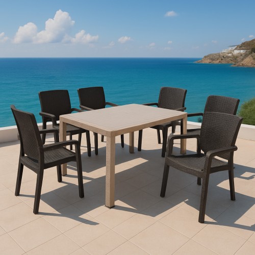Σετ (7τμχ) Τραπεζαρία κήπου και Βεράντας Rattan (150x90x75) Rio GRDRIO-150-7-CAPBR Καπουτσίνο-Καφέ