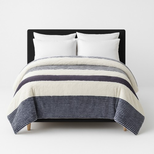 Ισοθερμικό Κουβερτοπάπλωμα Plush Shaggy Stripe Υπέρδιπλο Ιβουάρ-γκρι 220X240Q QBL-146IVGR