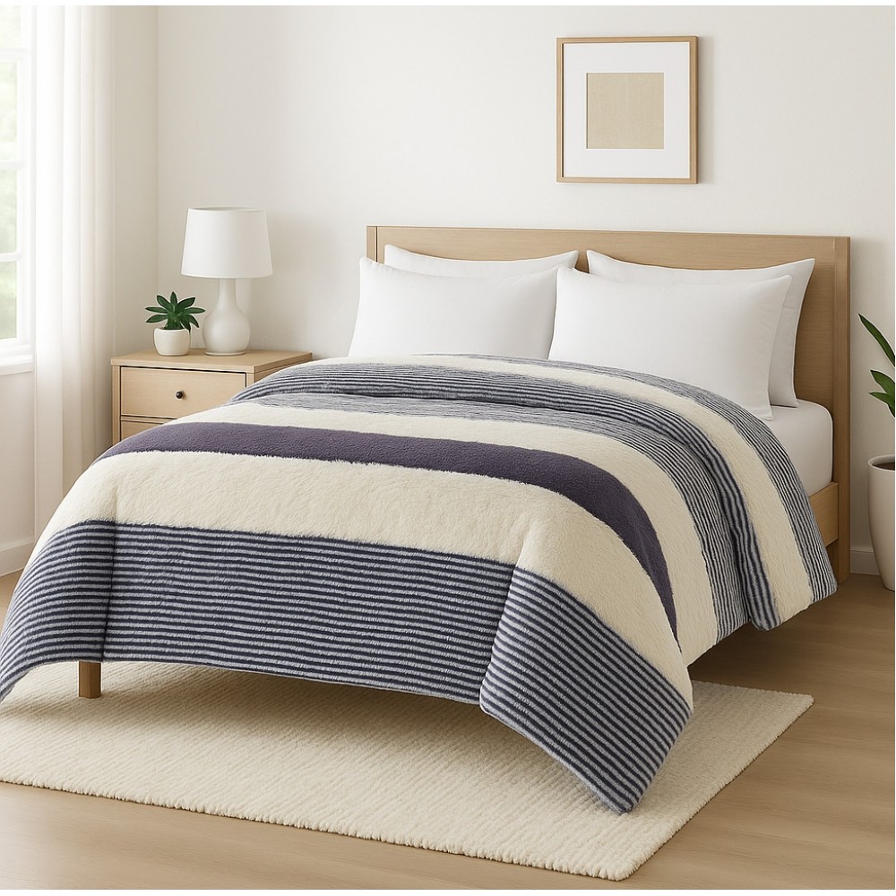 Ισοθερμικό Κουβερτοπάπλωμα Plush Shaggy Stripe Υπέρδιπλο Ιβουάρ-γκρι 220X240Q QBL-146IVGR Ισοθερμικό Κουβερτοπάπλωμα Plush Shaggy Stripe Υπέρδιπλο Ιβουάρ-γκρι 220X240Q QBL-146IVGR
